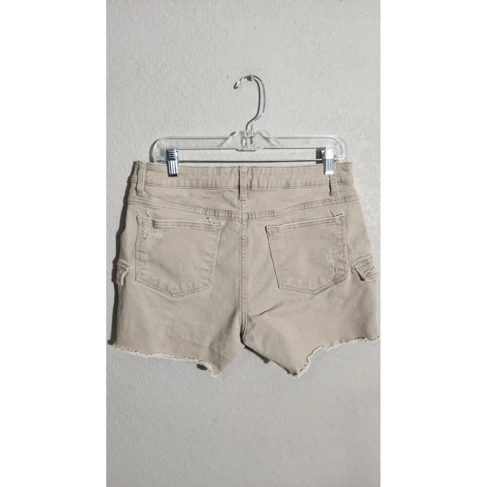 Time And Tru Shorts Womens Size 12 Khaki Beige Distressed Raw Hem Casual Outdoor